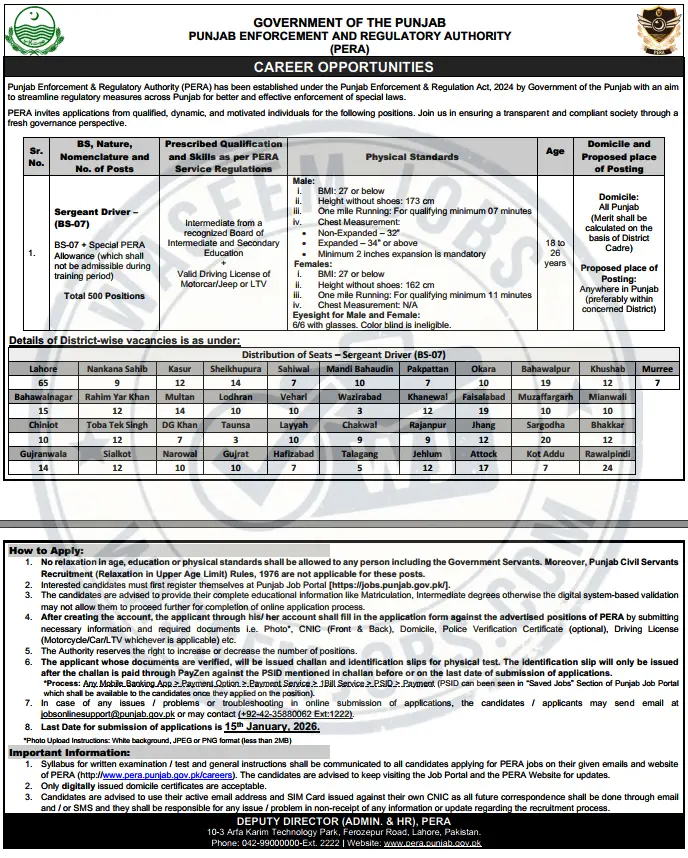 PERA Driver Jobs Add 2026